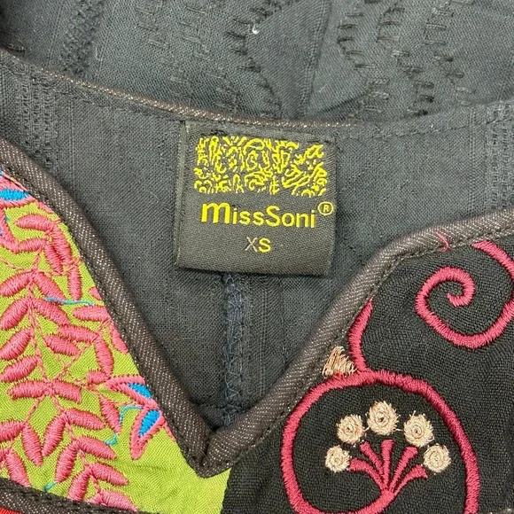 MissSoni Women's Black Embroidered Trim Long Sleeve Maxi Dress Bohemian size XS - Picture 3 of 7